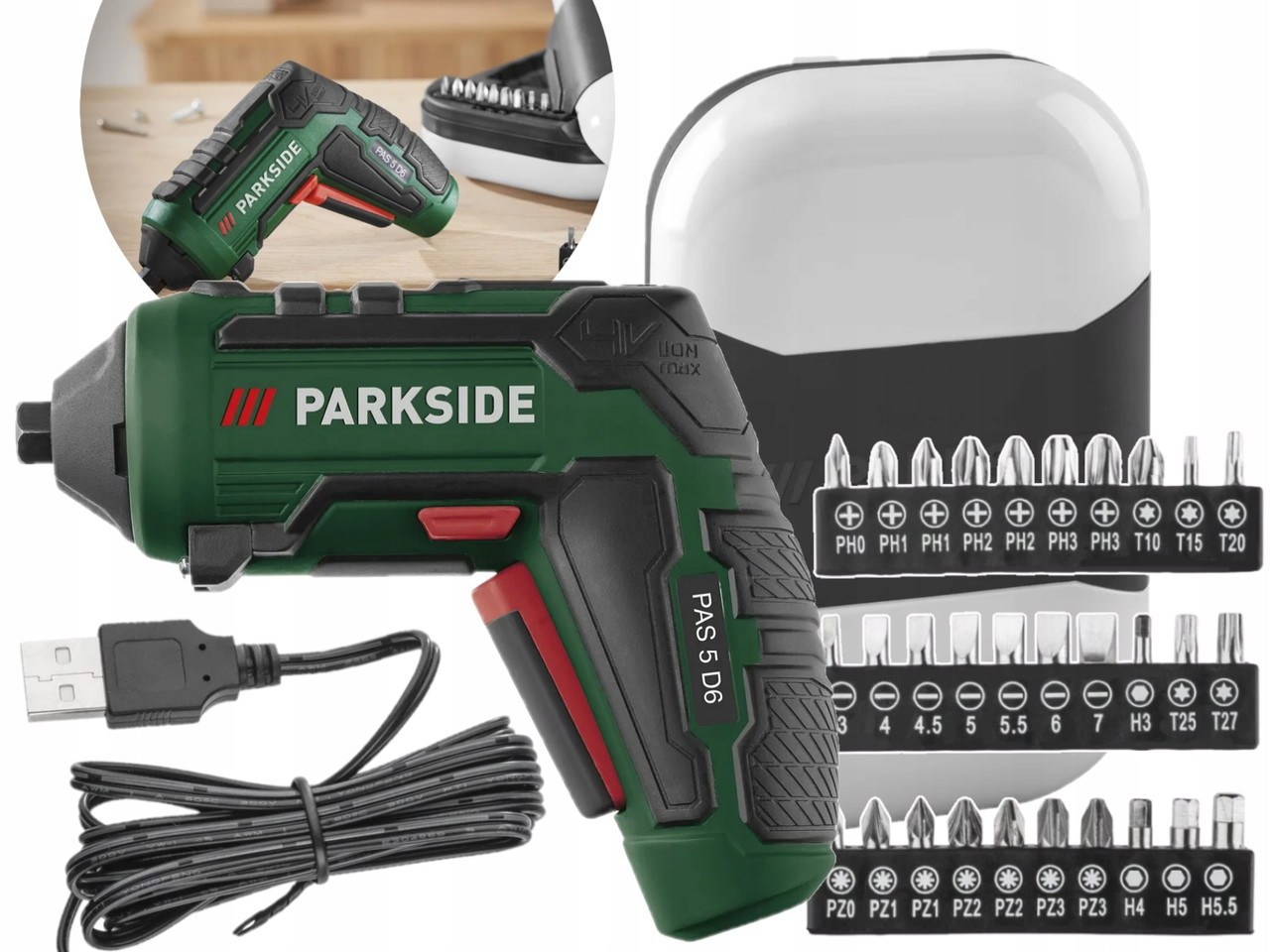 Аккумуляторная отвертка Parkside PAS 5 D5 шуруповерт с насадками 4 V, 1500 mAh, 10 Nm, Германия - Зображення 7
