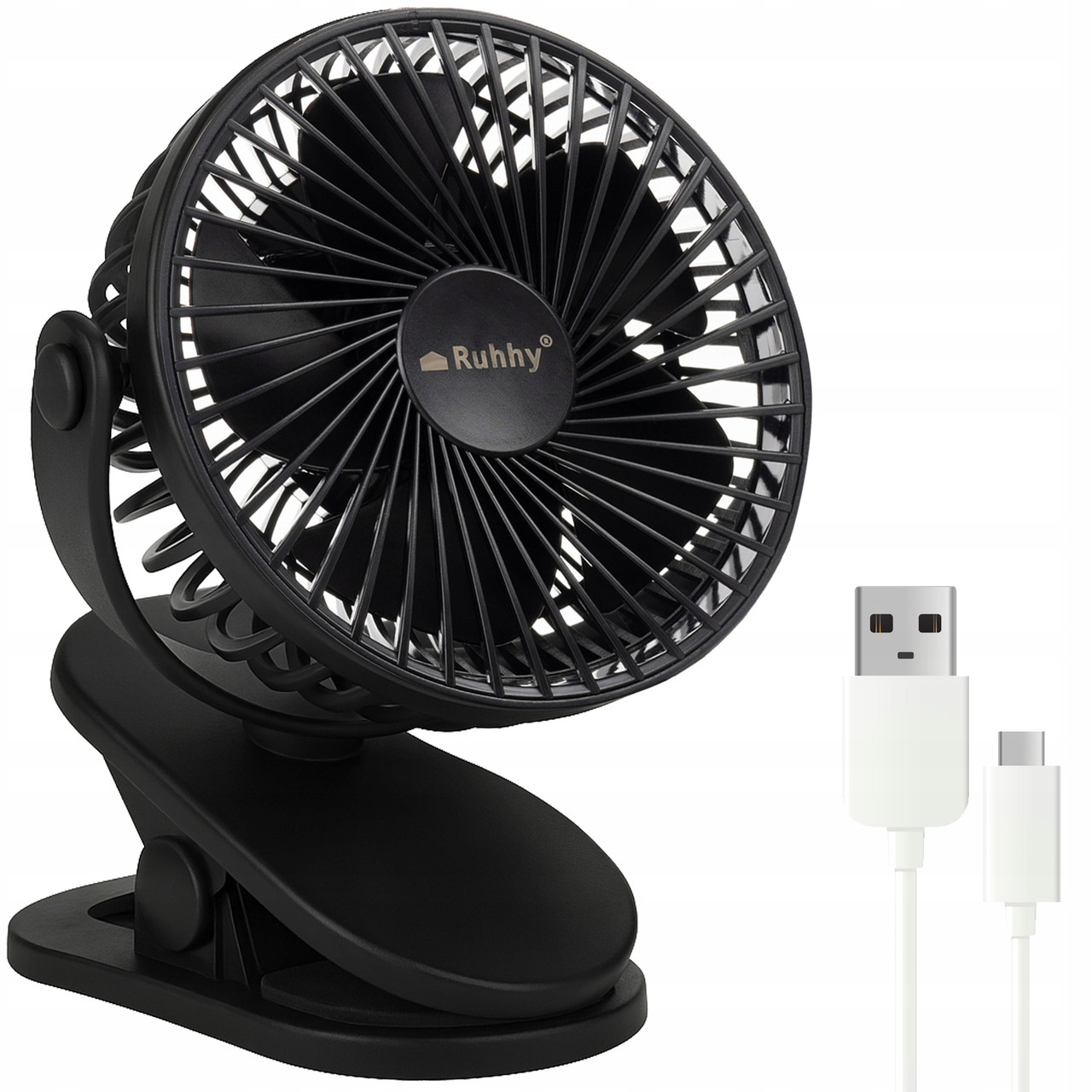 Беспроводной аккумуляторный вентилятор Ruhhy 25567 с зажимом 1200 мАч USB-C черный