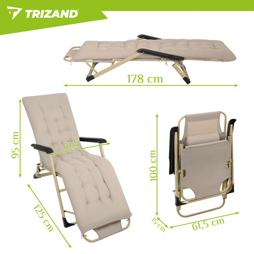 Складной садовый шезлонг 60x177x30 см Trizand 27553 - Зображення 2