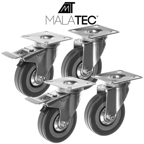 Комплект поворотных колес 75 мм Malatec 22537 с тормозом для тележек и мебели (комплект 4 шт.до 220 кг) - Зображення 3