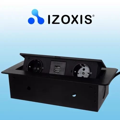 Встраиваемая розетка в столешницу Izoxis 21446 на 2 гнезда Schuko и 2 USB, черный врезной блок розеток с крышкой в стол - Зображення 2