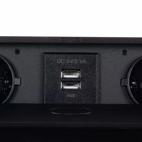 Встраиваемая розетка в столешницу Izoxis 21446 на 2 гнезда Schuko и 2 USB, черный врезной блок розеток с крышкой в стол - Зображення 5